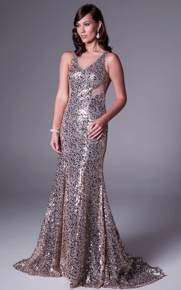 Sleeveless Sheath Prom Dress with Sequins Elegant Floor-Length Style