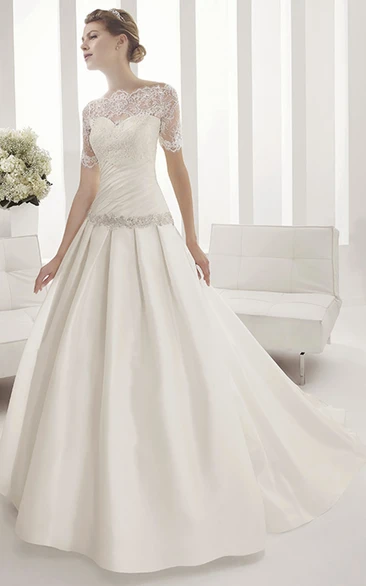 Taffeta Ball Gown with Sweetheart Neckline and Removable Half Sleeves