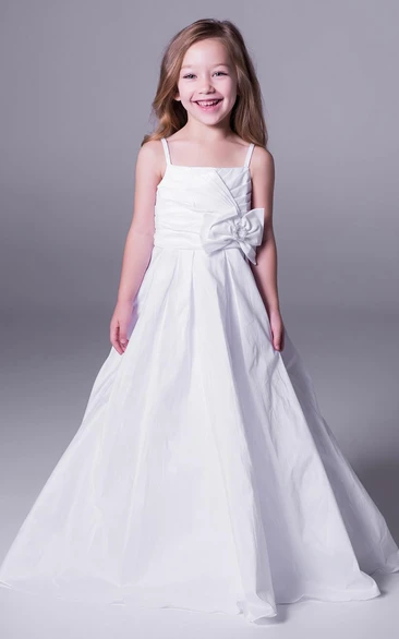 Taffeta A-Line Floor-Length Flower Girl Dress with Bowed Spaghetti Straps Unique Dress