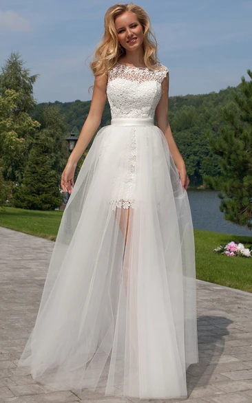 Maxi Tulle&Lace Wedding Dress with Keyhole Sleeveless Bridal Gown 2024