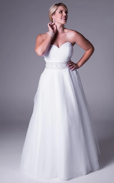 Plus Size Sweetheart Tulle Wedding Dress with Jeweled Embellishments