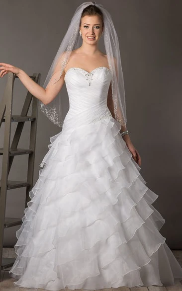 Crystal Organza Asymmetrical Bridal Gown with Layered Skirt Wedding Dress