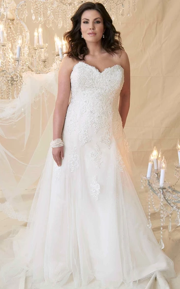 Sheath Lace&Tulle Sweetheart Plus Size Wedding Dress with Lace Up Modern Bridal Gown