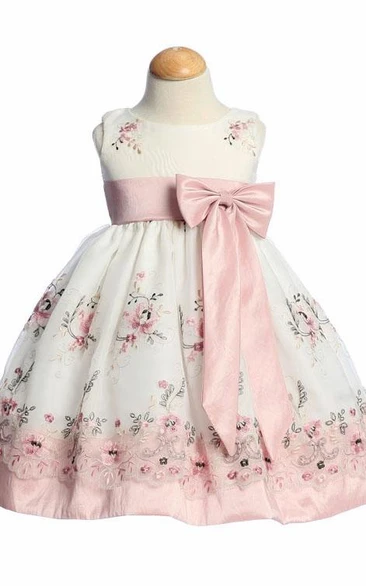 Bowed Taffeta Tea-Length Flower Girl Dress Simple