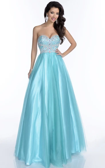 Jeweled Bodice Tulle Sweetheart Prom Dress in A-Line Style