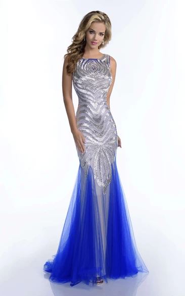 Mermaid Tulle Prom Dress with Bateau Neck and Shining Sequins Sparkly Prom Dress 2024