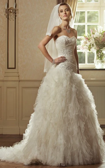 Tulle Ball Gown Wedding Dress with Cascading-Ruffle & Sweetheart