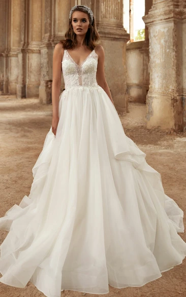 Ethereal Sleeveless Lace Wedding Dress with Floor-length Ball Gown and Backless Design