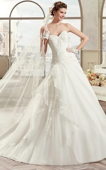 A-Line Wedding Dress with Side Ruffles and Lace-Up Back