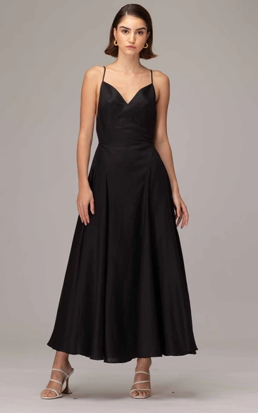 Ankle-Length A-Line Prom Dress with Open Back Simple & Modern Satin Prom Dress