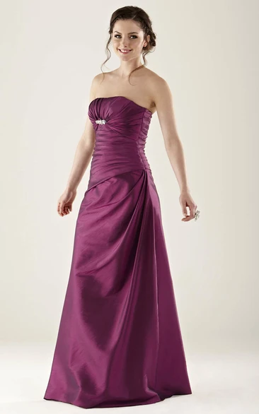 Satin Strapless Bridesmaid Dress with Ruching Simple Bridesmaid Dress