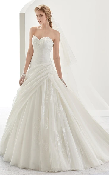 Applique Sweetheart A-Line Bridal Dress with Pleated Details and Ruffles