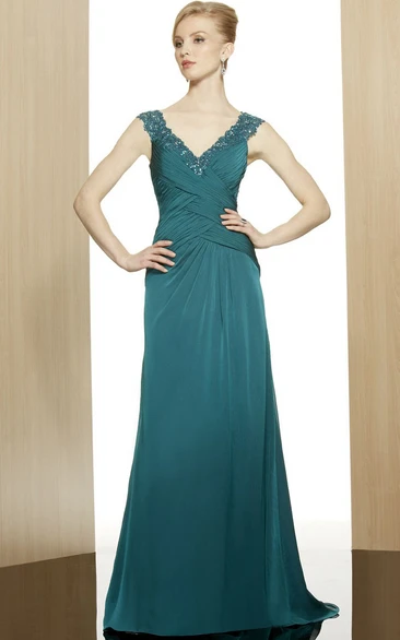 Long Chiffon A-Line Bridesmaid Dress with Sequins and Low-V Back