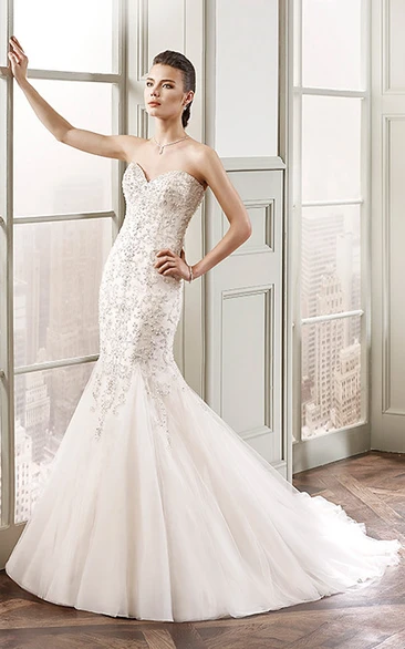 Sweetheart Mermaid Wedding Dress with Tulle and Beading Unique Bridal Gown