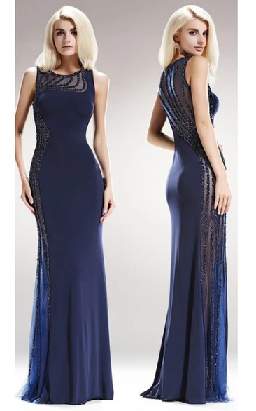 Jersey Sheath Illusion Dress with Beading for Formal Events