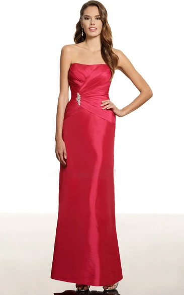 Floor-Length Satin Bridesmaid Dress with Criss-Cross Detail Strapless Style