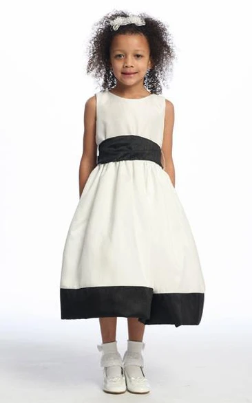 Floral Tea-Length Flower Girl Dress with Straps