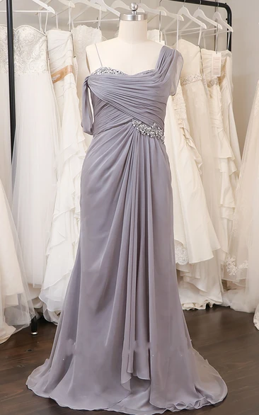 Chiffon Sheath Prom Dress with Beadings Classy One-Shoulder Formal Dress for Women