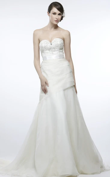 Sleeveless Sweetheart Beaded Tulle Wedding Dress A-Line