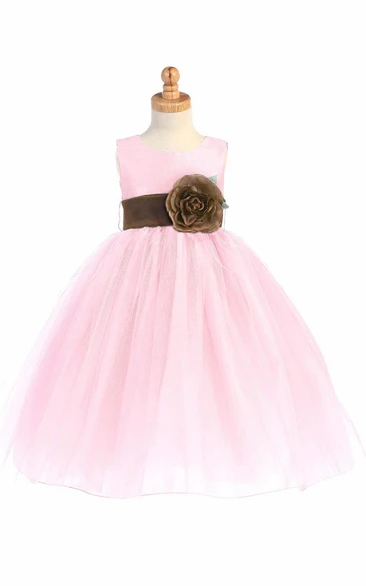 Tiered Tulle Tea-Length Flower Girl Dress in Elegant Style