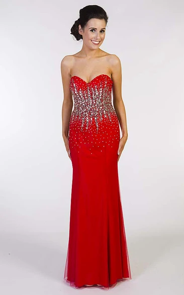 Long Crystal Sheath Sleeveless Sweetheart Prom Dress with Corset Back Modern Jersey Gown