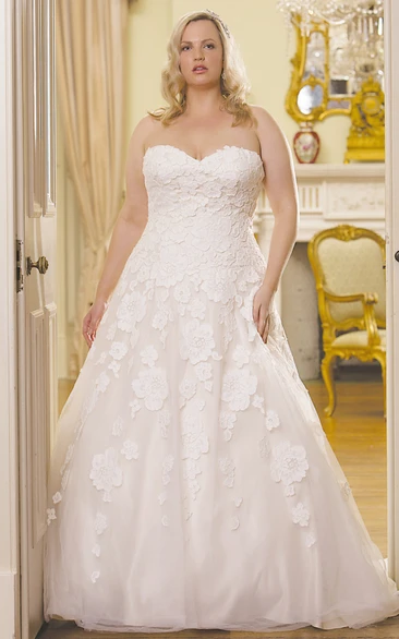 Lace Sweetheart V-Back Plus Size Wedding Dress Ball Gown Floor-Length