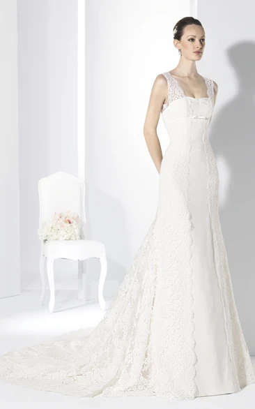 Sleeveless Appliqued Lace Wedding Dress Sheath Flowy