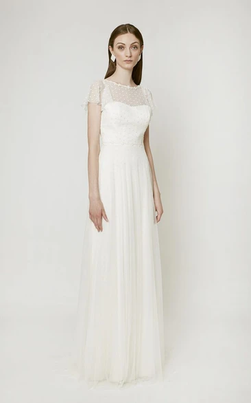 Adorable Sweep/Brush Train Jewel Neck Bridal Gown