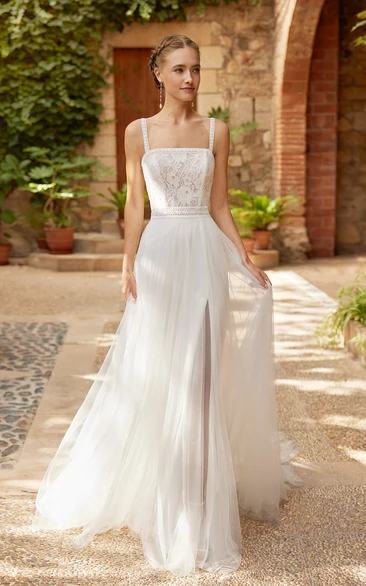 Romantic Bohemian Chiffon Wedding Dress with Open Back A-Line