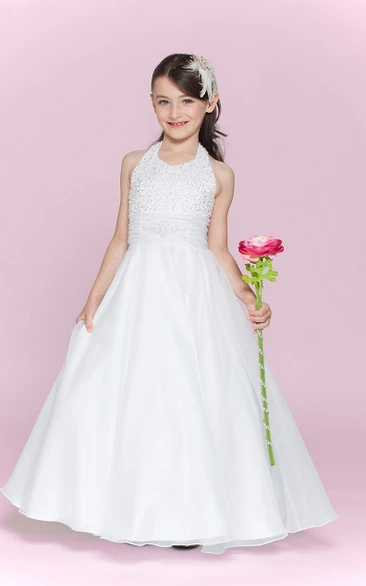 Organza Flower Girl Dress Halter A-line & Bandage Long