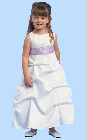 Ruched Satin Ankle-Length Flower Girl Dress Simple Dress for Girls