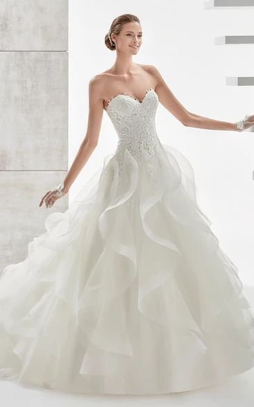 Lace Corset Cascading Ruffles A-Line Wedding Dress Sweetheart Style
