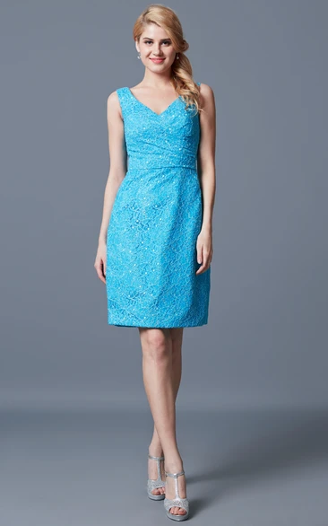 Short Lace Dress with V-neckline and Sleeveless Design Unique Cocktail Dress