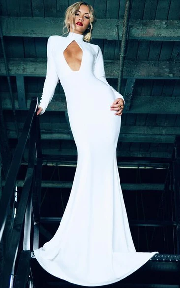 High Neck Mermaid Prom Dress with Backless Design and Long Sleeves Elegant Prom Dress