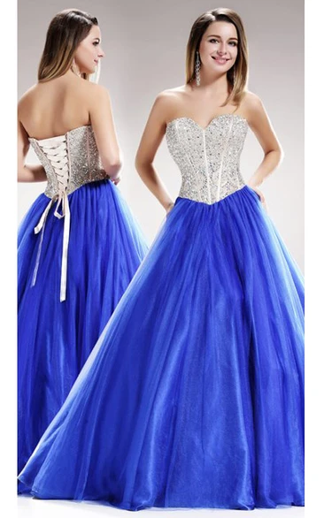 Beaded Sweetheart A-Line Prom Dress with Satin Corset Back