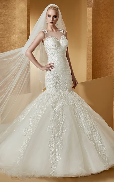 Mermaid Wedding Dress with Cap Sleeves and Special Appliques