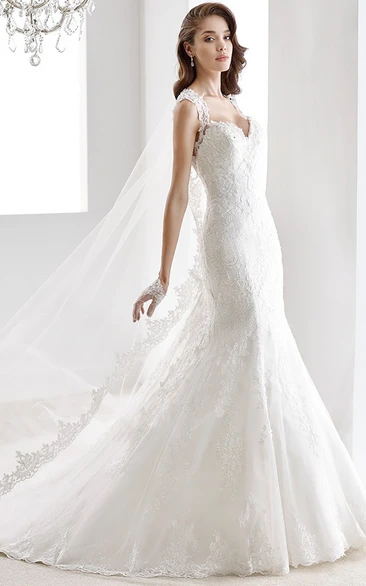 Sheath Lace Wedding Dress with Sweetheart Neckline and Cap Sleeves