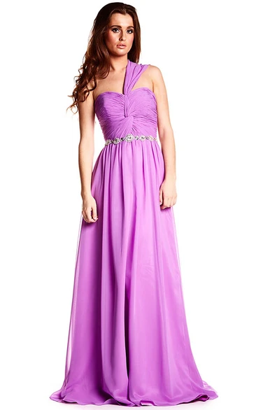 Chiffon Prom Dress with Ruched One-Shoulder and Sleeveless Design