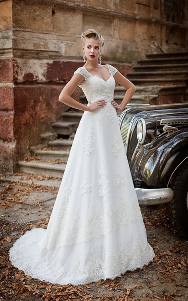 Lace A-Line Wedding Dress with Corset-Back and Appliques