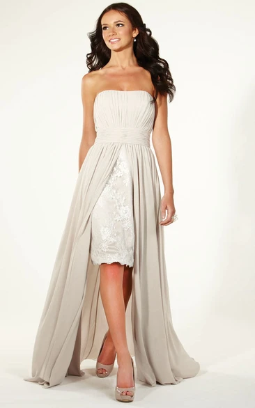 Pleated Strapless Chiffon Bridesmaid Dress with Appliques Pencil