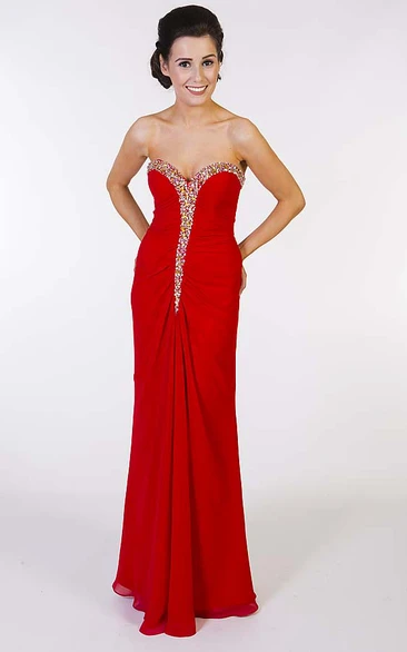 Sleeveless Sweetheart Chiffon Prom Dress with Low-V Back and Draping Sheath Floor-Length Elegant