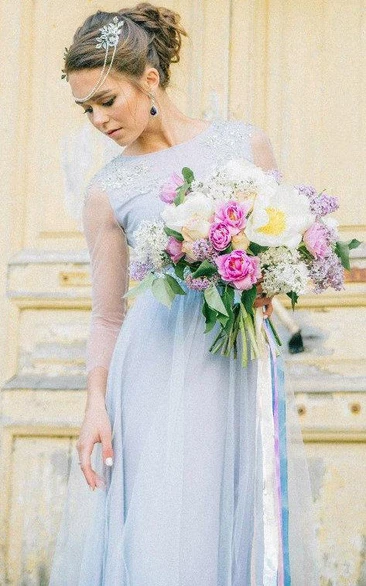 Illusion Long Sleeve Tulle Bridesmaid Dress Floor-Length