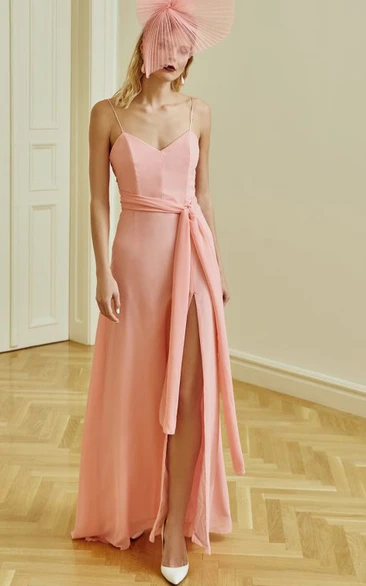 Modern Sleeveless Formal Dress with Sash A-Line