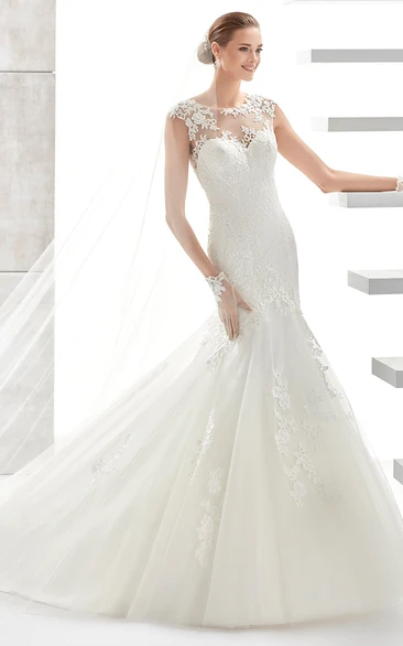 Illusive Mermaid Wedding Dress with Court Train and Jewel Neckline