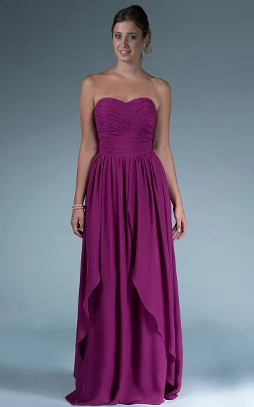Chiffon Bridesmaid Dress with Cascading Skirt Detail Sweetheart Long Style