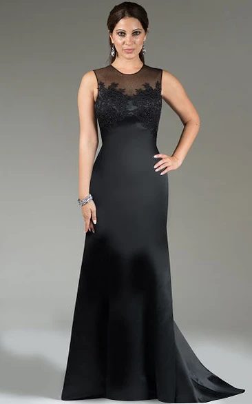 Sleeveless Satin Long Mother Of The Bride Dress With Applique Modern Formal Dress