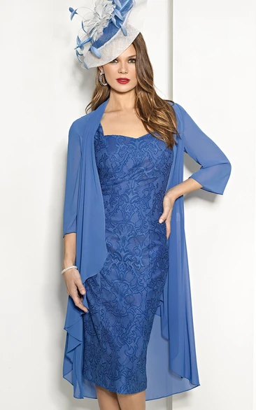 Sheath Mother of the Bride Dress with Knee-Length Chiffon Square Neck and 3/4 Sleeves Modern