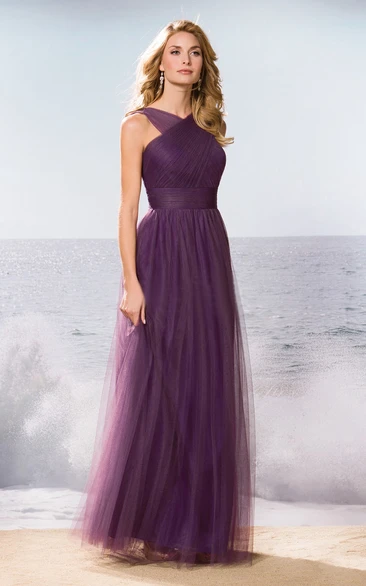 Sleeveless A-Line Tulle Bridesmaid Dress With Crisscross Style Unique Sleeveless A-Line Tulle Bridesmaid Dress with Crisscross Style