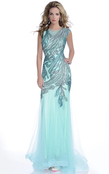 Sparkling Sequin Cap Sleeve Mermaid Prom Dress with Tulle Skirt