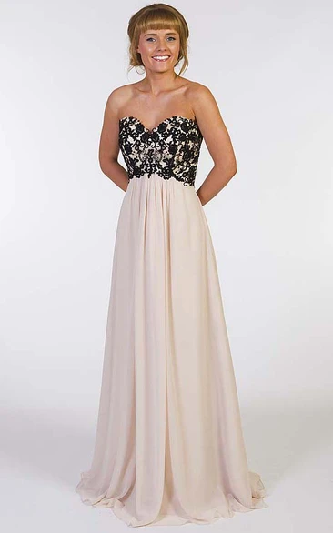 Sweetheart Appliqued Chiffon Prom Dress A-Line Sleeveless Floor-Length Lace-Up Back